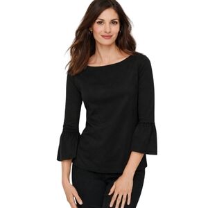 Talbots Cotton Shirt Flounce Sleeve Shirt Solid Black Size M